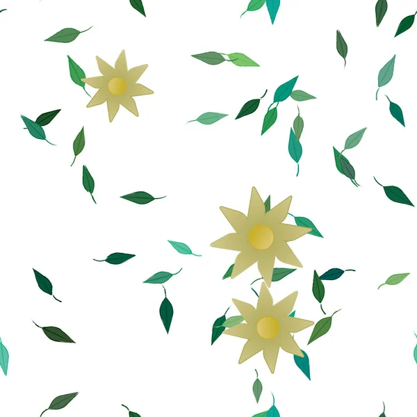 Безшовний Візерунок Простими Барвистими Квітами Зеленим Листям Шпалер Векторні Ілюстрації — стоковий вектор