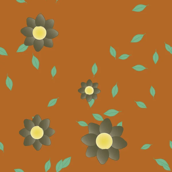 无缝隙图案 墙纸用单色花和绿叶 矢量图解 — 图库矢量图片