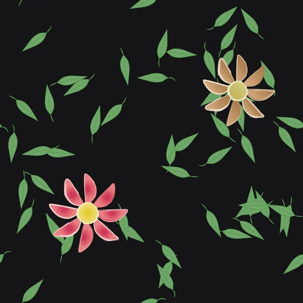 Composición Libre Con Flores Colores Simples Hojas Verdes Para Papel — Archivo Imágenes Vectoriales