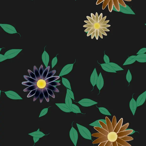 Composición Libre Con Flores Colores Simples Hojas Verdes Para Papel — Vector de stock