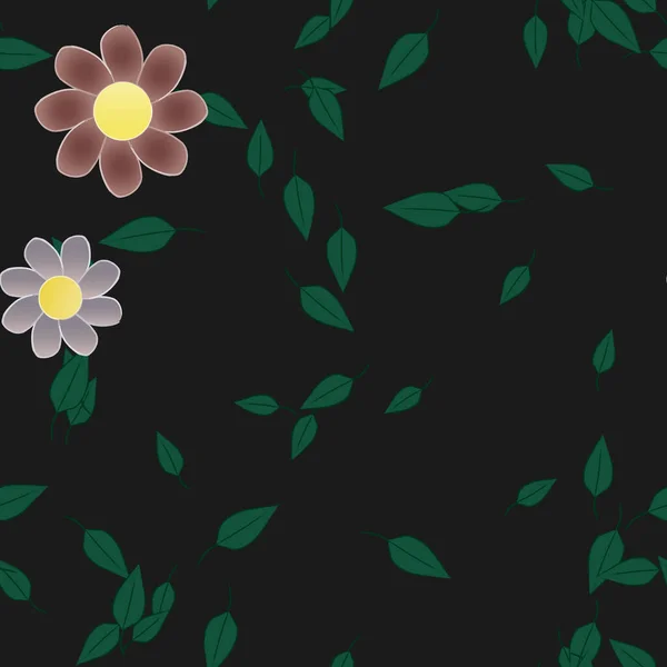 Composição Livre Com Flores Coloridas Simples Folhas Verdes Para Papel — Vetor de Stock