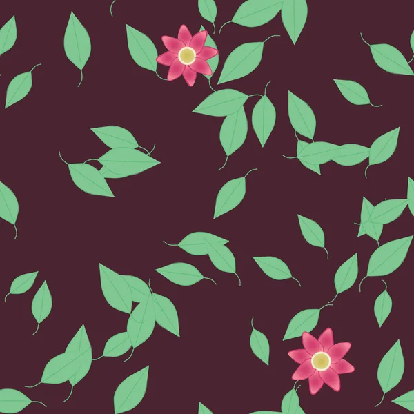 Composición Libre Con Flores Colores Simples Hojas Verdes Para Papel — Vector de stock