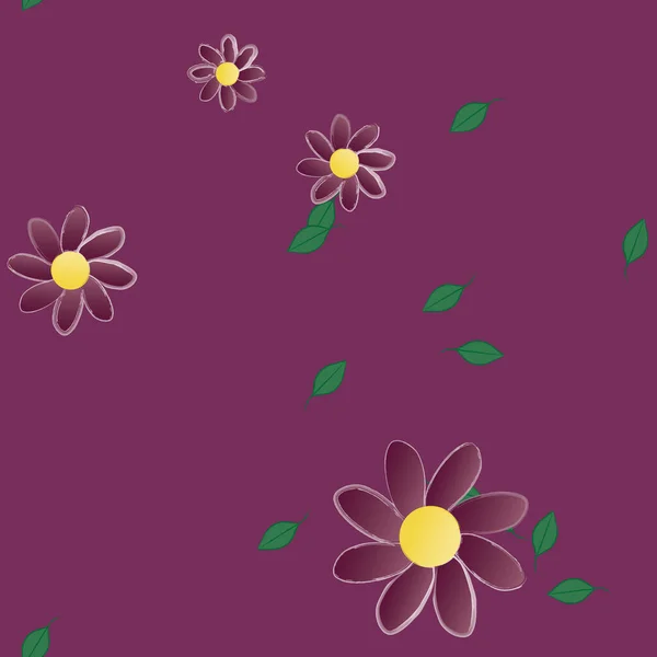 Motif Sans Couture Avec Des Fleurs Colorées Simples Feuilles Vertes — Image vectorielle