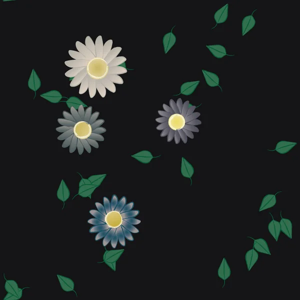 Composición Libre Con Flores Colores Simples Hojas Verdes Para Papel — Vector de stock