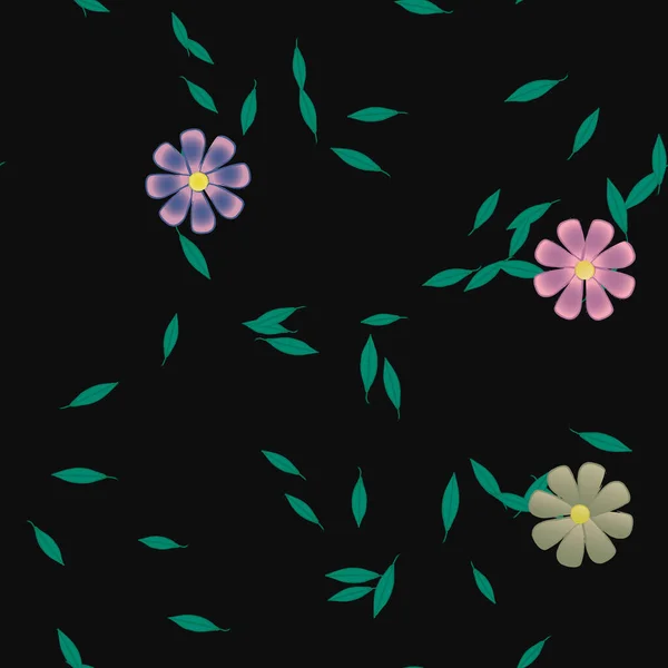 Sømløst Mønster Med Enkle Fargerike Blomster Grønne Blader Til Tapeter – stockvektor