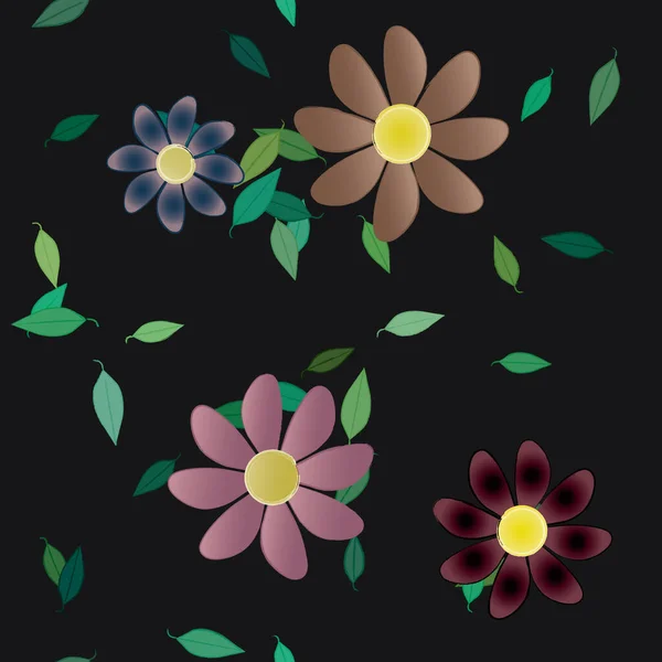 Composizione Gratuita Con Fiori Colorati Semplici Foglie Verdi Carta Parati — Vettoriale Stock