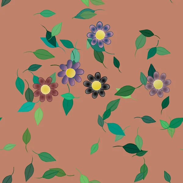 Basit Renkli Çiçeklerle Kusursuz Desen Duvar Kağıdı Için Yeşil Yapraklar — Stok Vektör