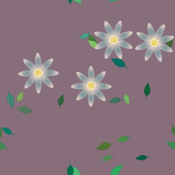 Motif Sans Couture Avec Des Fleurs Colorées Simples Feuilles Vertes — Image vectorielle