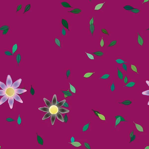 Motif Sans Couture Avec Des Fleurs Colorées Simples Feuilles Vertes — Image vectorielle