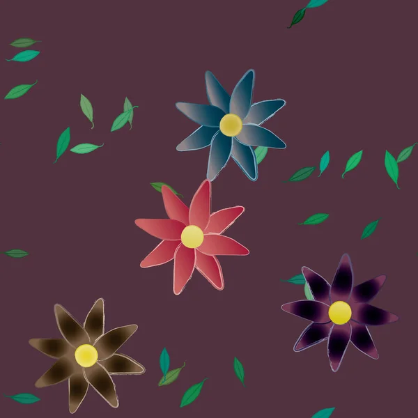 Composición Libre Con Flores Colores Simples Hojas Verdes Para Papel — Archivo Imágenes Vectoriales