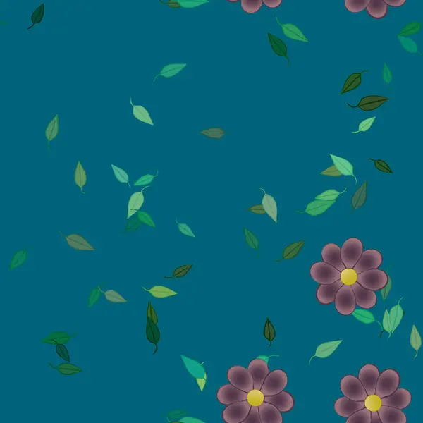 Composición Libre Con Flores Colores Simples Hojas Verdes Para Papel — Vector de stock