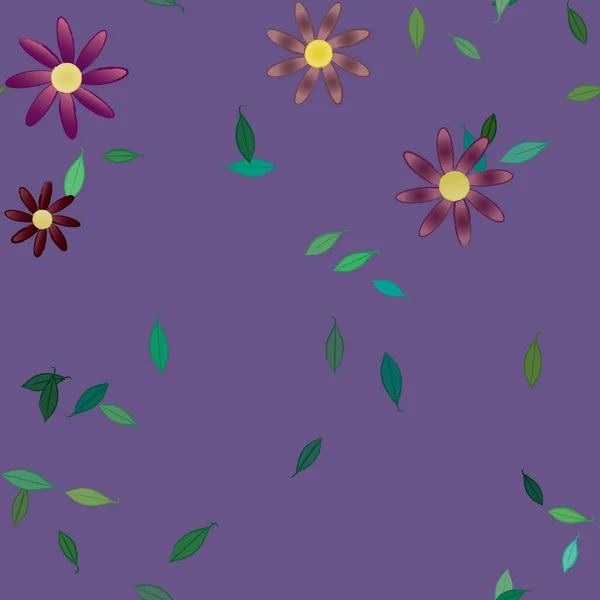 Composizione Gratuita Con Fiori Colorati Semplici Foglie Verdi Carta Parati — Vettoriale Stock