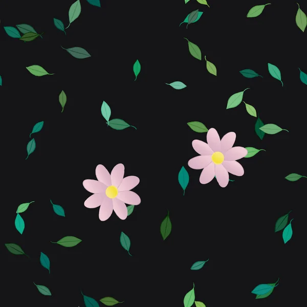 Composição Livre Com Flores Coloridas Simples Folhas Verdes Para Papel —  Vetores de Stock