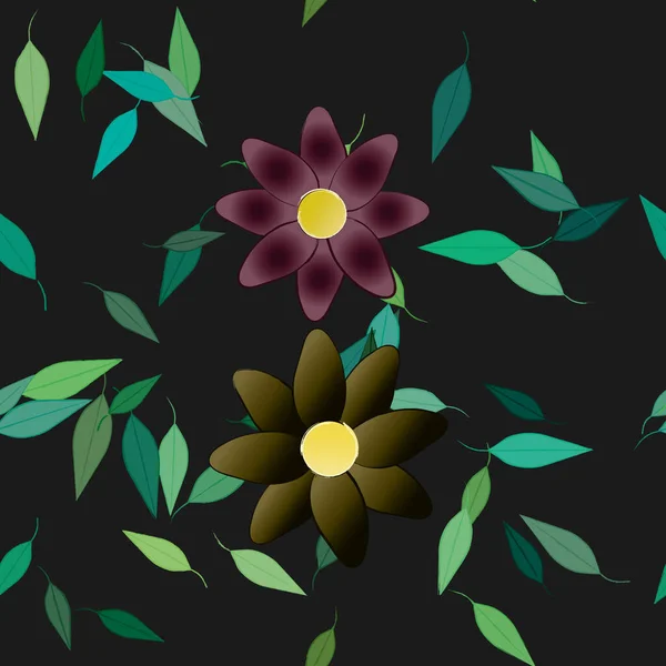 Composición Libre Con Flores Colores Simples Hojas Verdes Para Papel — Vector de stock