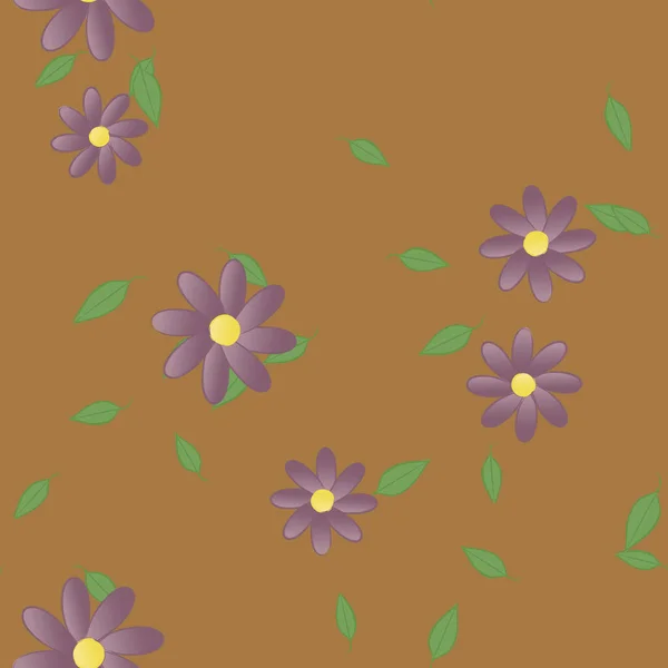 Motif Sans Couture Avec Des Fleurs Colorées Simples Feuilles Vertes — Image vectorielle