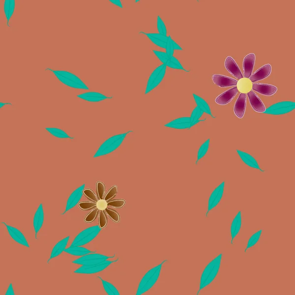 Composition Libre Avec Des Fleurs Colorées Simples Feuilles Vertes Pour — Image vectorielle