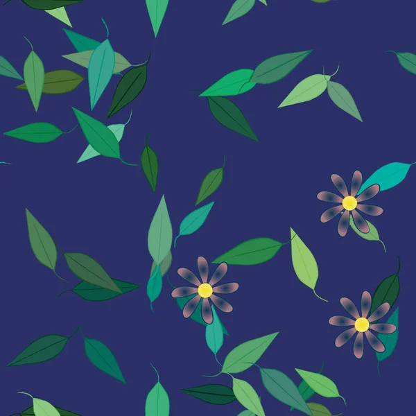Seamless Pattern Simple Colorful Flowers Green Leaves Wallpaper Vector Illustration — Stock Vector