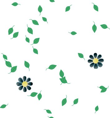 Basit renkli çiçeklerle kusursuz desen ve duvar kağıdı için yeşil yapraklar, vektör illüstrasyonu