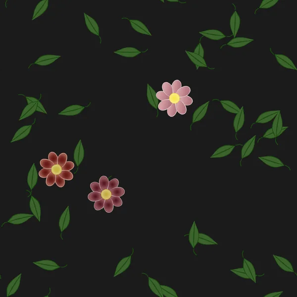 Motif Sans Couture Avec Des Fleurs Colorées Simples Feuilles Vertes — Image vectorielle