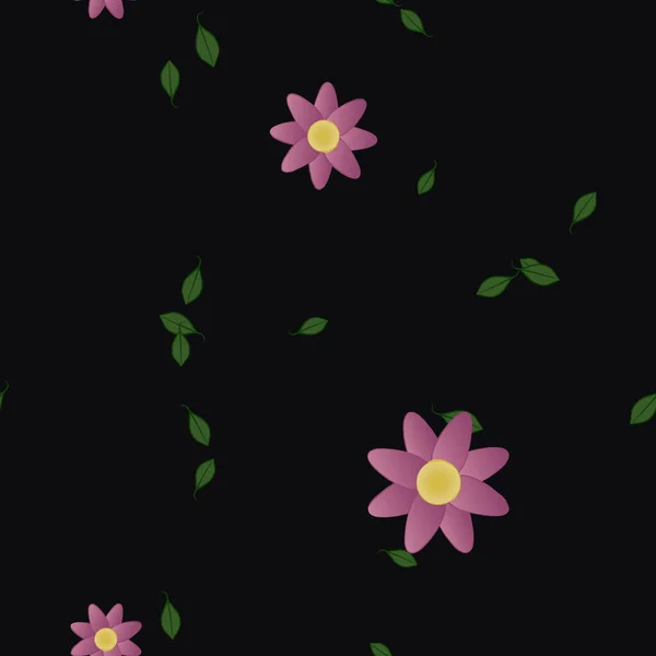 Naadloos Patroon Met Eenvoudige Kleurrijke Bloemen Groene Bladeren Voor Behang — Stockvector