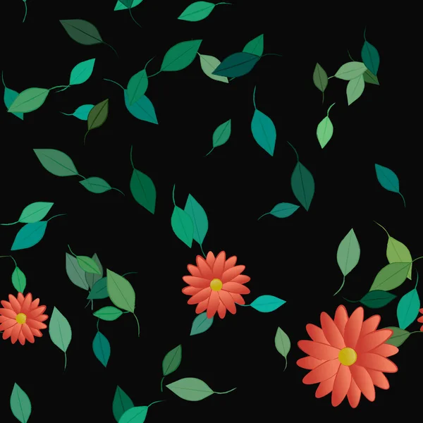 Sømløst Mønster Med Enkle Fargerike Blomster Grønne Blader Til Tapeter – stockvektor