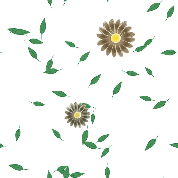 Bezszwowy Wzór Prostych Kolorowych Kwiatów Zielonych Liści Tapety Wektor Ilustracji — Wektor stockowy