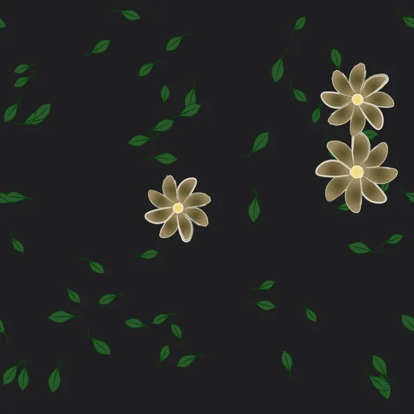 Motif Sans Couture Avec Des Fleurs Colorées Simples Feuilles Vertes — Image vectorielle