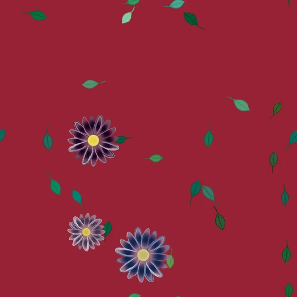 Motif Sans Couture Avec Des Fleurs Colorées Simples Feuilles Vertes — Image vectorielle