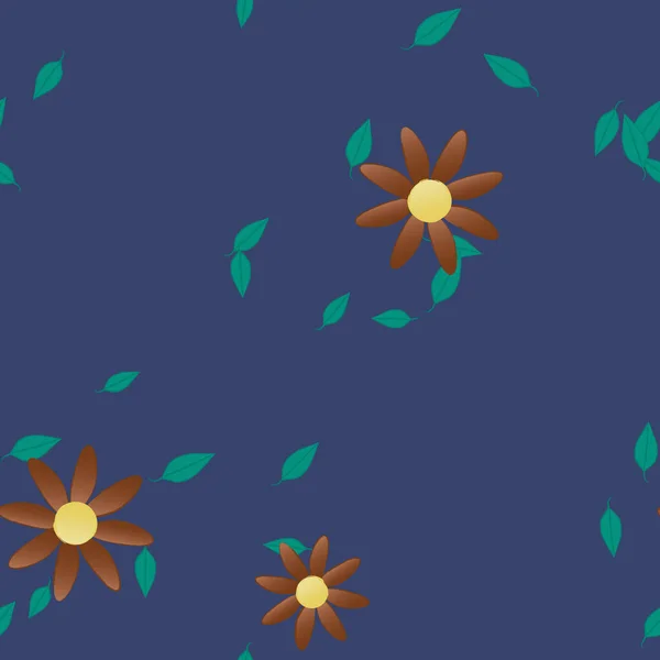 Motif Sans Couture Avec Des Fleurs Colorées Simples Feuilles Vertes — Image vectorielle