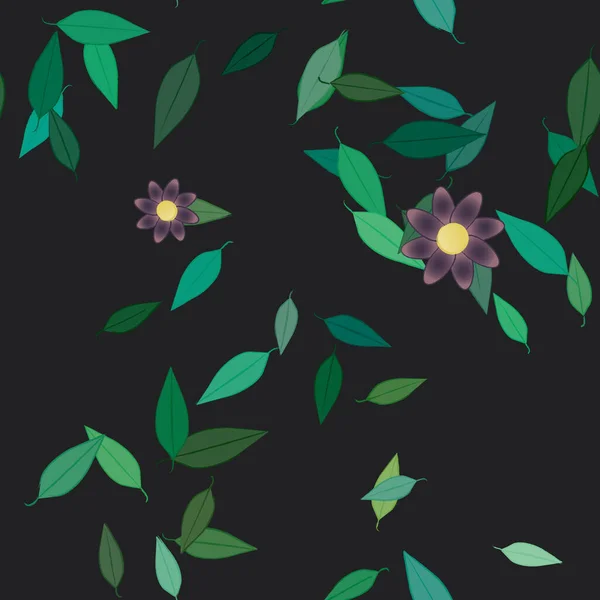 Безшовний Візерунок Простими Барвистими Квітами Зеленим Листям Шпалер Векторні Ілюстрації — стоковий вектор