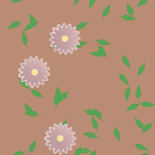 Nahtloses Muster Mit Einfachen Bunten Blumen Und Grünen Blättern Für — Stockvektor