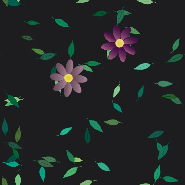 Patrón Sin Costuras Con Flores Colores Simples Hojas Verdes Para — Archivo Imágenes Vectoriales