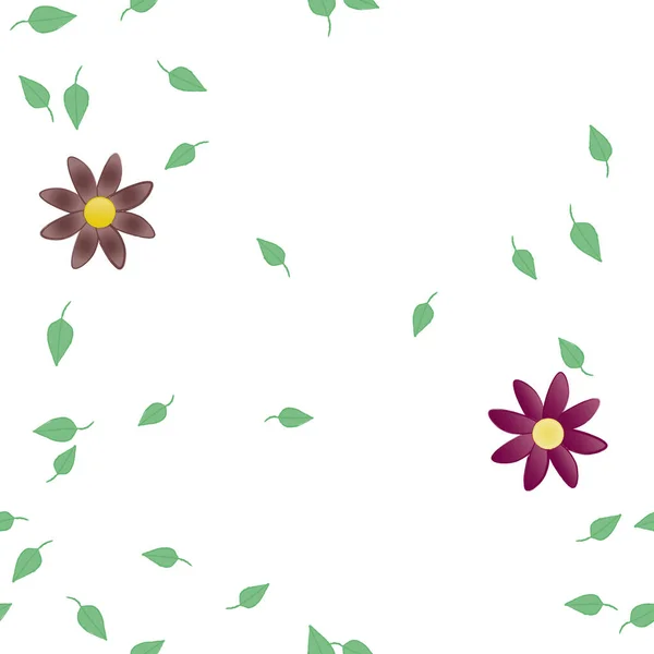 Motif Sans Couture Avec Des Fleurs Colorées Simples Feuilles Vertes — Image vectorielle