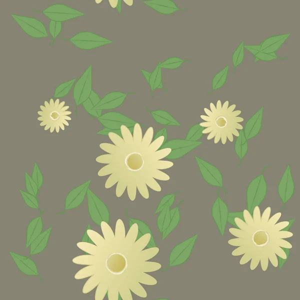 Patrón Sin Costuras Con Flores Colores Simples Hojas Verdes Para — Archivo Imágenes Vectoriales
