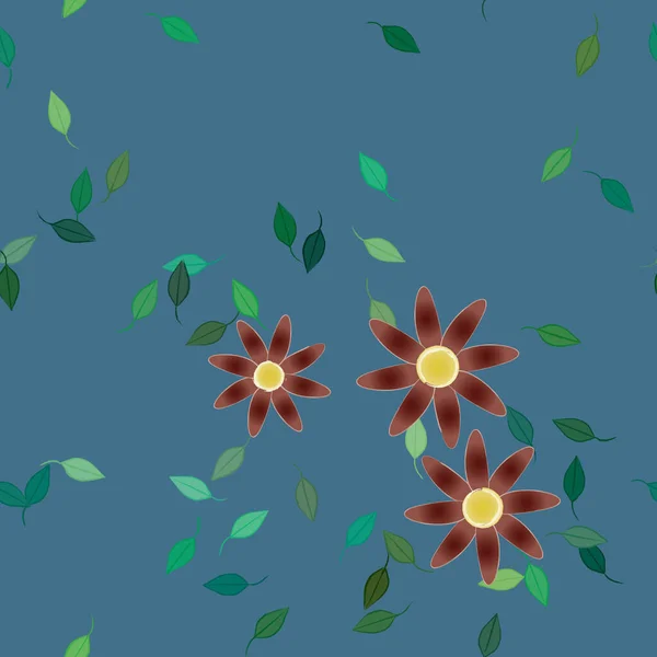 Motif Sans Couture Avec Des Fleurs Colorées Simples Feuilles Vertes — Image vectorielle