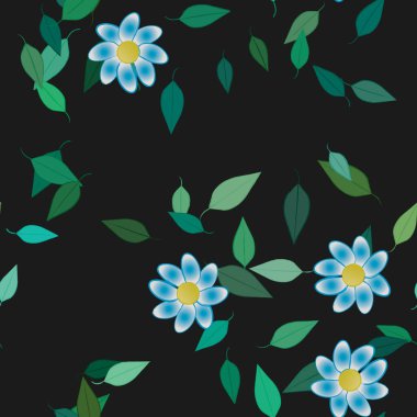 Basit çiçek ve yeşil yapraklı tasarım kompozisyonu, vektör illüstrasyonu