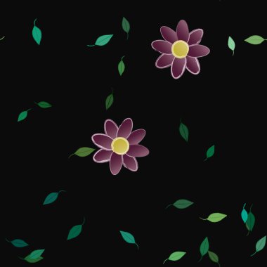 Basit çiçek ve yeşil yapraklı tasarım kompozisyonu, vektör illüstrasyonu