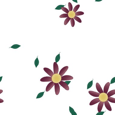 Basit çiçek ve yeşil yapraklı tasarım kompozisyonu, vektör illüstrasyonu