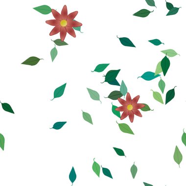 Basit çiçek ve yeşil yapraklı tasarım kompozisyonu, vektör illüstrasyonu