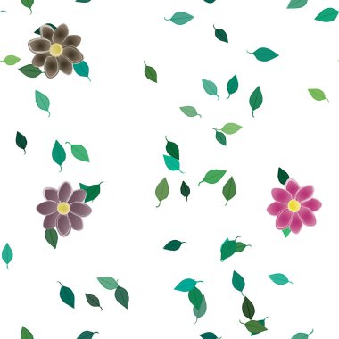 Basit çiçek ve yeşil yapraklı tasarım kompozisyonu, vektör illüstrasyonu