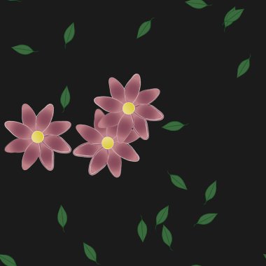 Basit çiçek ve yeşil yapraklı tasarım kompozisyonu, vektör illüstrasyonu