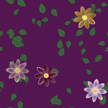 Basit çiçek ve yeşil yapraklı tasarım kompozisyonu, vektör illüstrasyonu