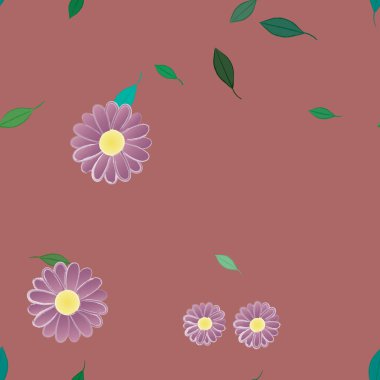 Basit çiçek ve yeşil yapraklı tasarım kompozisyonu, vektör illüstrasyonu