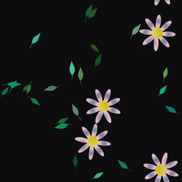 Design Sammansättning Med Enkla Blommor Och Gröna Blad Vektor Illustration — Stock vektor