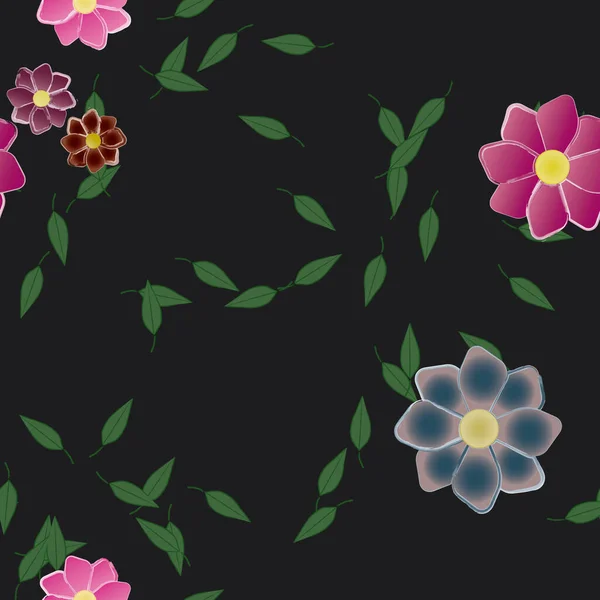 Composición Diseño Con Flores Simples Hojas Verdes Ilustración Vectorial — Archivo Imágenes Vectoriales