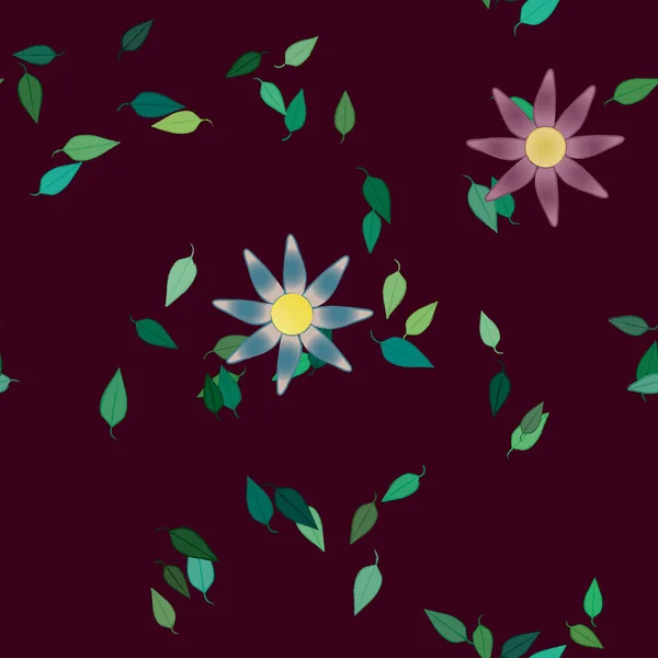 Composición Diseño Con Flores Simples Hojas Verdes Ilustración Vectorial — Archivo Imágenes Vectoriales