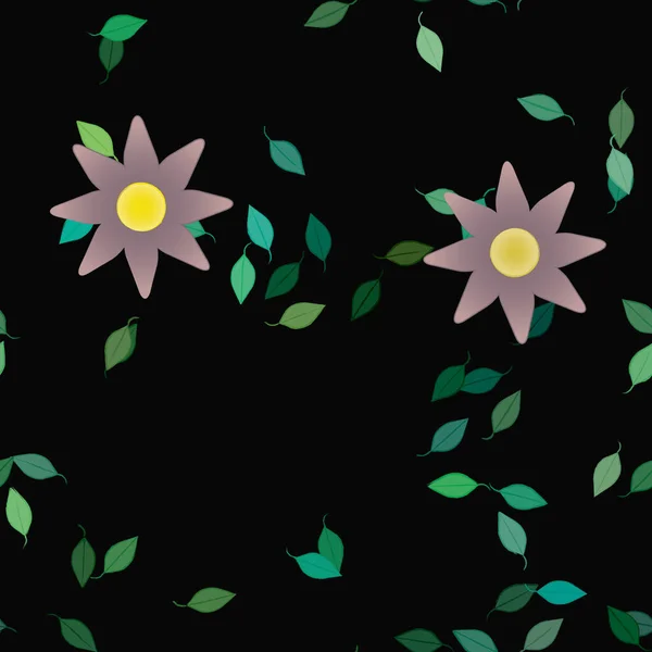 Composition Design Avec Fleurs Simples Feuilles Vertes Illustration Vectorielle — Image vectorielle