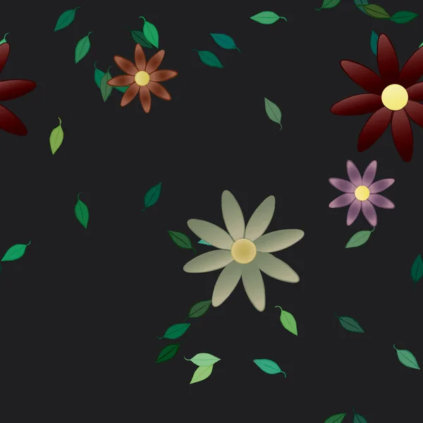 Composición Diseño Con Flores Simples Hojas Verdes Ilustración Vectorial — Archivo Imágenes Vectoriales