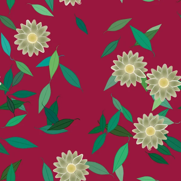 Vector Ilustración Flores Verano Pétalos Con Hojas Fondo Botánico — Archivo Imágenes Vectoriales