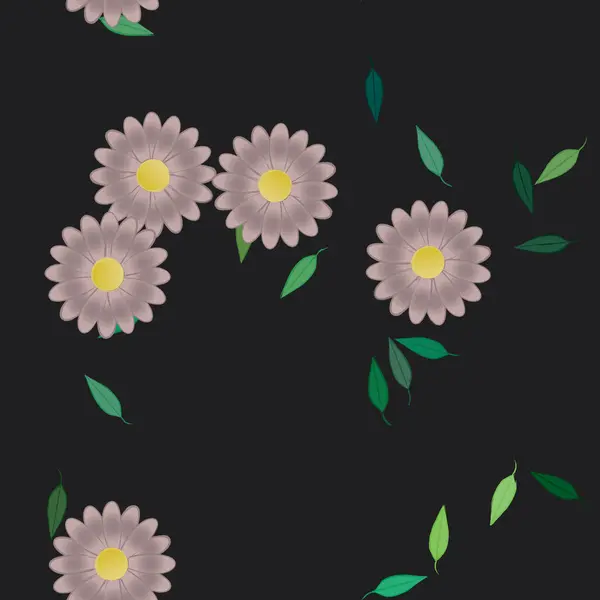 Composição Design Com Flores Simples Folhas Verdes Ilustração Vetorial —  Vetores de Stock